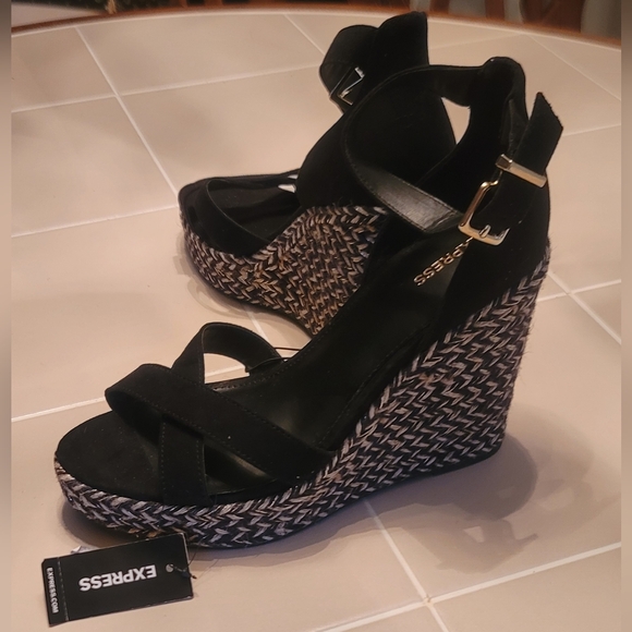 Express Black Faux Suede Wedge - Picture 3 of 5